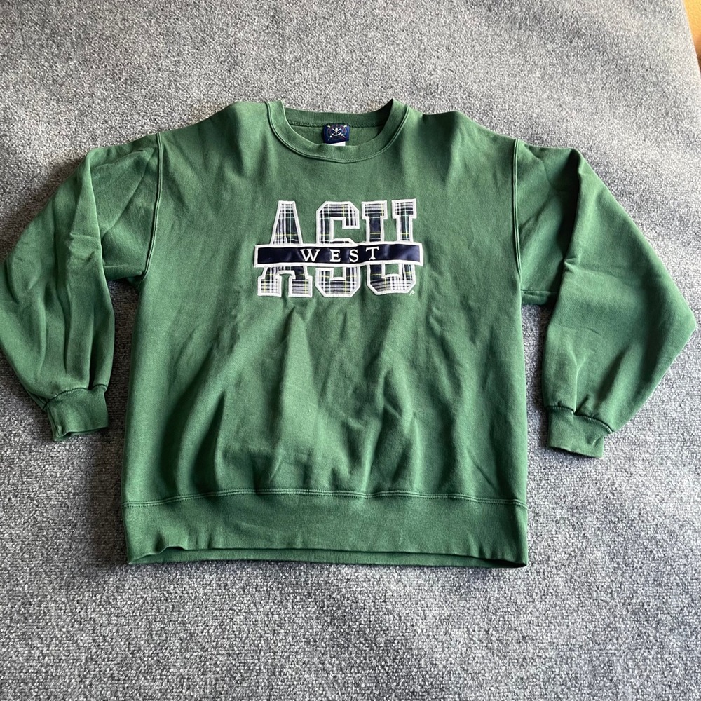 Vintage Oarsman 913 ASU West Plaid Applique Sweatshirt Green Mens‎ Large 90s